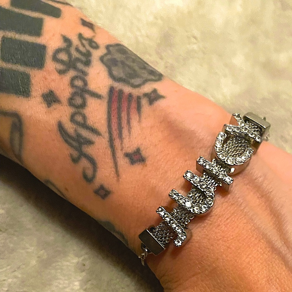 JuicyCouture Y2K chunky logo rhinestone gem chain bracelet charm tassle rope 90s
